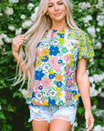 Samira Bubble Sleeve Lace Trim Floral Blouse