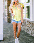 Cecelia Embroidery Textured Top with Ruffles