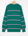 Plus Size Stripe Half Button Drop Shoulder Sweater