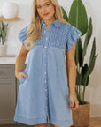 Vanessa Flutter Sleeve Button Up Denim Dress