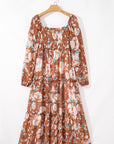 Floral Shirred Square Neck Maxi Dress