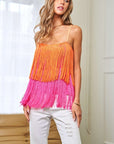 Fringe Overlay Cross Straps Party Cami Top