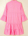 Stripe V-Neck Flare Sleeve Tiered Mini Dress