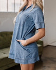 Denim Collared V-Neck Pocketed Dress