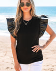 Macy Leather Ruffle Sleeve Blouse