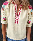 August Floral Embroidered Puff Sleeve Blouse