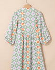 Reagan Floral Print 3/4 Sleeve Notched Neck Mini Dress
