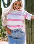 Stripe Knit Dropped Short Sleeve Sweater