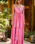 Clover Western Tassel Tie V Neck Wrap Maxi Dress