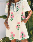 Floral Split Neck Mini Dress