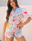 Cameron Floral Striped Yoke Blouse