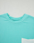 Colorblock Corded Knit Chest Pocket T-Shirt