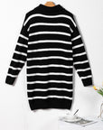 Iris Striped Zip Collared Loose Sweater Mini Dress