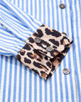 Stripe Leopard Patchwork Button-Up Shirt