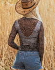 Western Rodeo Mesh Mock Neck Long Sleeve Top