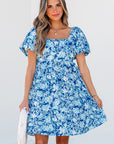 Azalea Floral Puff Sleeve Babydoll Mini Dress