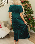 Velvet Shirred Waist Tiered Maxi Dress
