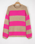 Plus Size Stripe Colorblock Drop Shoulder Sweater