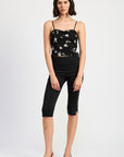 MIXED MEDIA SATIN SPAGHETTI STRAP TOP