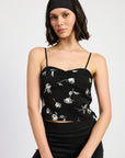 MIXED MEDIA SATIN SPAGHETTI STRAP TOP