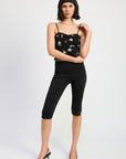 MIXED MEDIA SATIN SPAGHETTI STRAP TOP