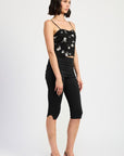 MIXED MEDIA SATIN SPAGHETTI STRAP TOP