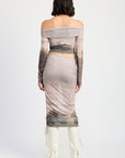 PRINTED OFF SHOUDER RUCHED TOP