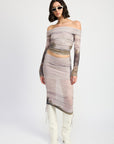 PRINTED OFF SHOUDER RUCHED TOP