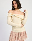 MIXED MEDIA OFF SHOULDER MINI DRESS