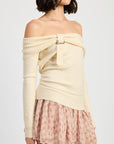 MIXED MEDIA OFF SHOULDER MINI DRESS