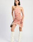 FLORAL ASYMMETRICAL STRAPLESS MINI SKIRT