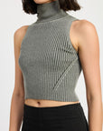 TURTLE NECK RIBBED SLEEVELESS TOP