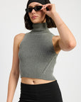 TURTLE NECK RIBBED SLEEVELESS TOP