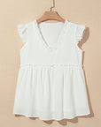 Textured Ruffle Trim V-Neck Top