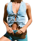 Denim Front tie vest