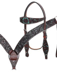 Western Horse Headstall & Breast Collar Tack American Leather Dark Brown Hilason