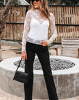 Myla Sheer Floral Lace Mesh Mock Neck Long Sleeve Top