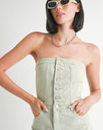 BUTTON UP TUBE DENIM DRESS WITH SLIT