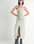 BUTTON UP TUBE DENIM DRESS WITH SLIT