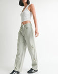 DISTRESSED WIDE LEG PANTS