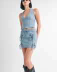 FRENCH TERRY CUTOUT MINI SKIRT
