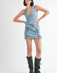 FRENCH TERRY CUTOUT MINI SKIRT