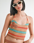 STRIPPED CROCHET TOP WITH NECK TIE