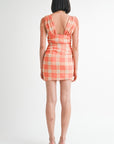 SHIRRED MINI DRESS WITH SHOULDER TIE