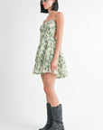 TIERED MINI FLORAL DRESS WITH BACK TIE
