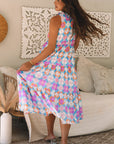 Lottie Floral Print Frilly Neck Sleeveless Tiered Maxi Dress