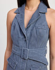 MINI HALTER COLLARED SLEEVELESS DRESS