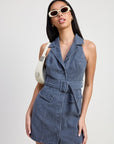 MINI HALTER COLLARED SLEEVELESS DRESS