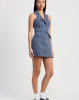 MINI HALTER COLLARED SLEEVELESS DRESS