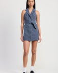MINI HALTER COLLARED SLEEVELESS DRESS